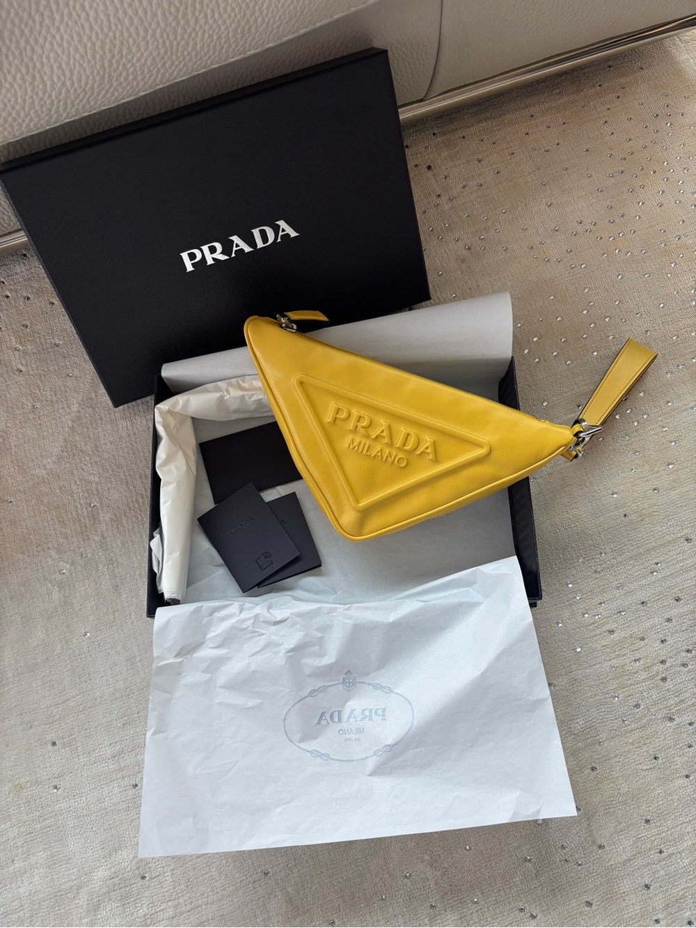 NIB Prada Yellow Triangle Leather Bag